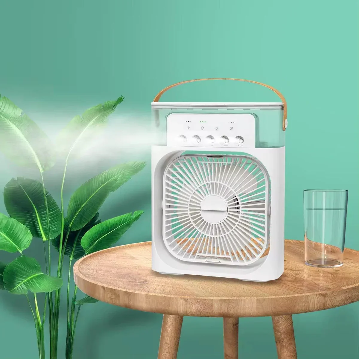 Portable Cooling Fan with 7 Color LED Light, USB Air Conditioner