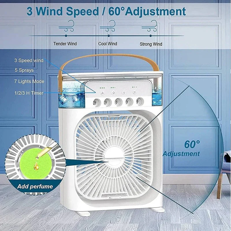 Portable Cooling Fan with 7 Color LED Light, USB Air Conditioner